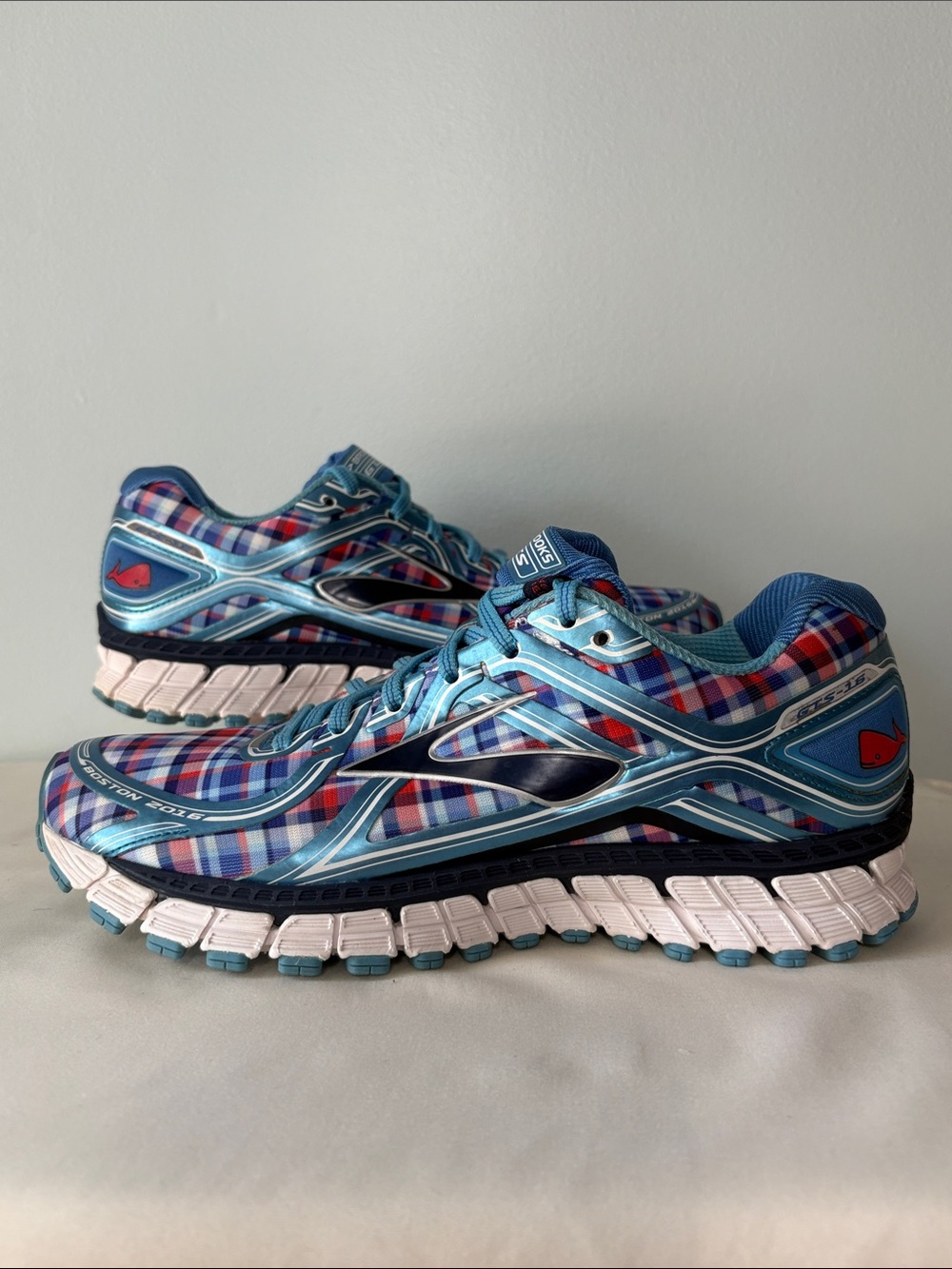 Brooks “Nantucket” Adrenaline 16 Boston Marathon Plaid Running Shoes - Picture 3 of 16